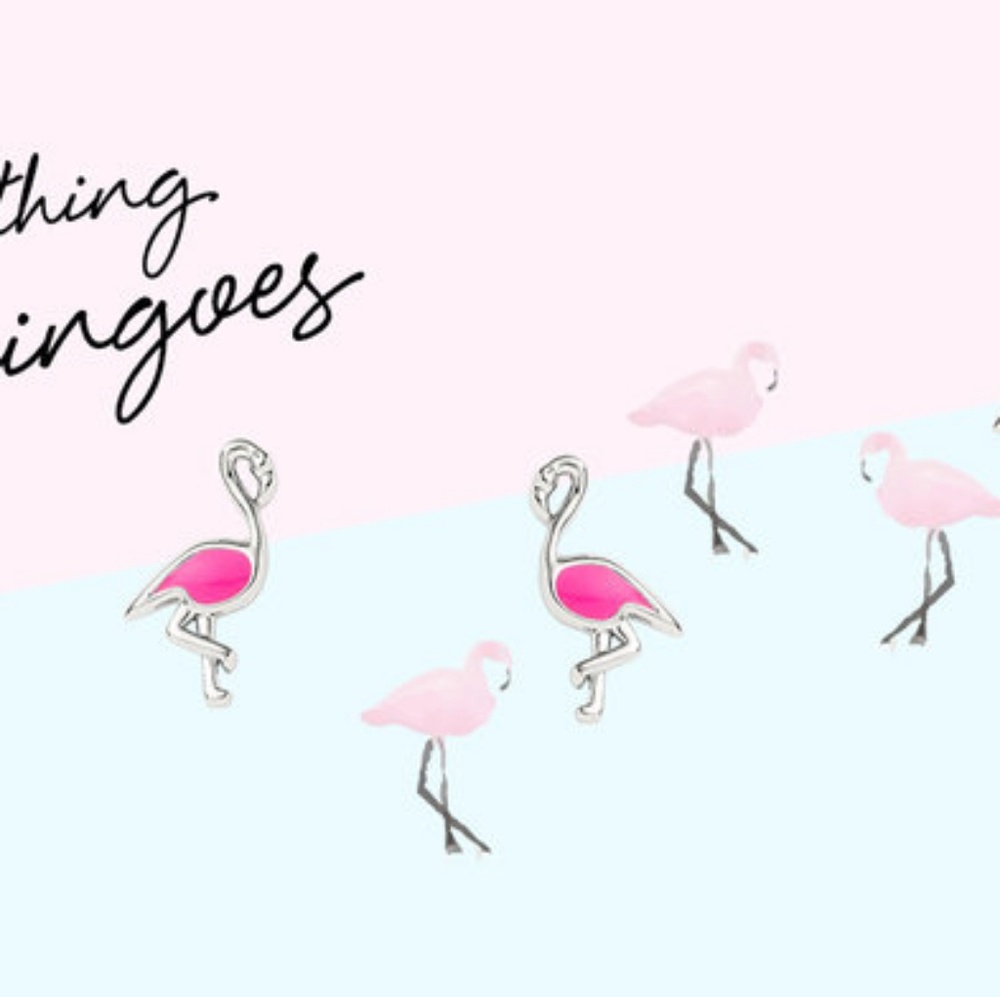 KEEP collective silver & pink enamel flamingos NWT - Picture 2 of 2